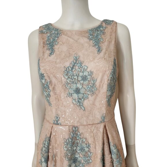 Adrianna Papell Women's Pink Embroidered Midi Fit & Flare Dress - Picture 5 of 12